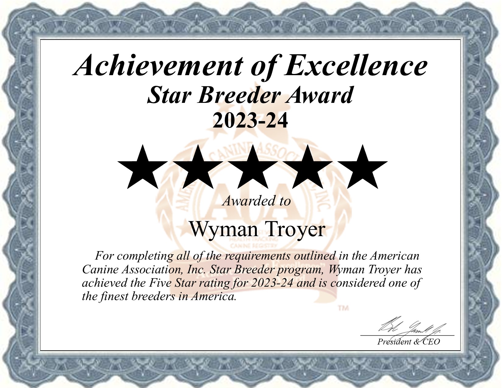 Wyman, Troyer, dog, breeder, star, certificate, Wyman-Troyer, Fresno, OH, ohio, puppy, dog, kennels, mill, puppymill, usda, 5-star, aca, ica, registered, Miniature Schnauzer, none